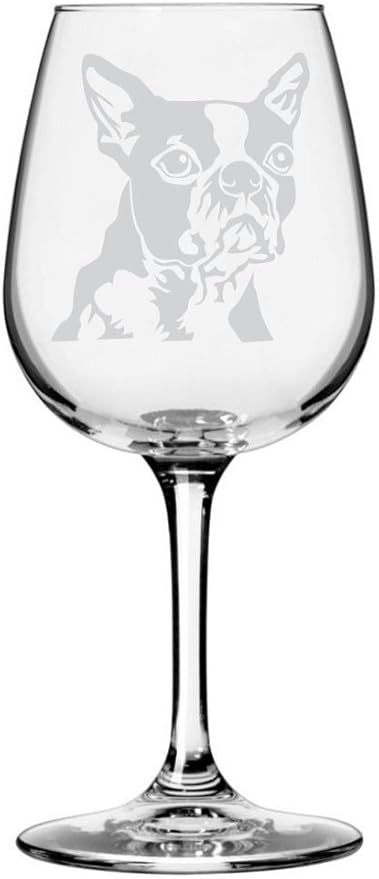Etched Laser Art Boston Terrier Customized Personalized Dog Themed Etched 12.75oz Wine Glass Custom Dog Breed Wine Glasses for Pet Lovers, Unique Birthday Gift for Men & Women, Personalized Gift
