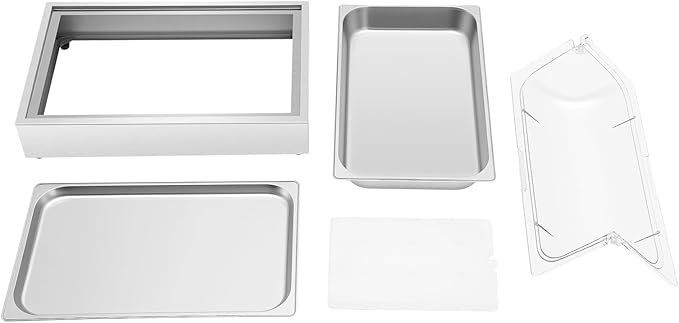 Ice Food Serving Tray, Stainless Steel Food Serving Container with Roll Top Cover, Cold Buffet Platter Cooler Chiller, Food Display Plate with Ice Tray for Seafood Fruit Desserts Party Catering