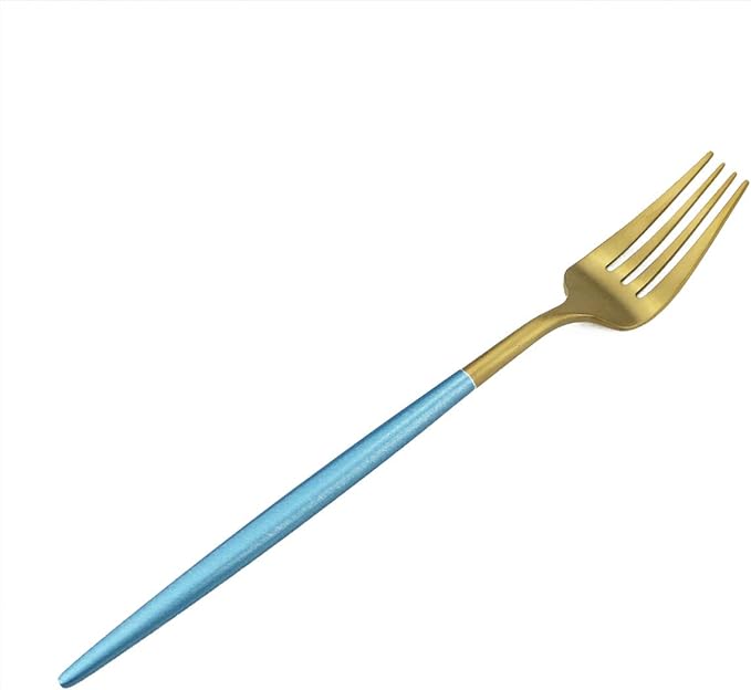 Gugrida Blue Gold Flatware, Royal 5 Piece Matte Blue Handle 18/10 Stainless Steel Tableware Sets for 1 Including Forks Spoons Knives, Camping Silverware Travel Utensils Set Cutlery (Blue Gold)