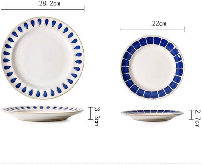 Fine Dinnerware Set,4 Pieces Blue White Ceramic Dinner Set Porcelain Mug Plate Bowl - Tableware