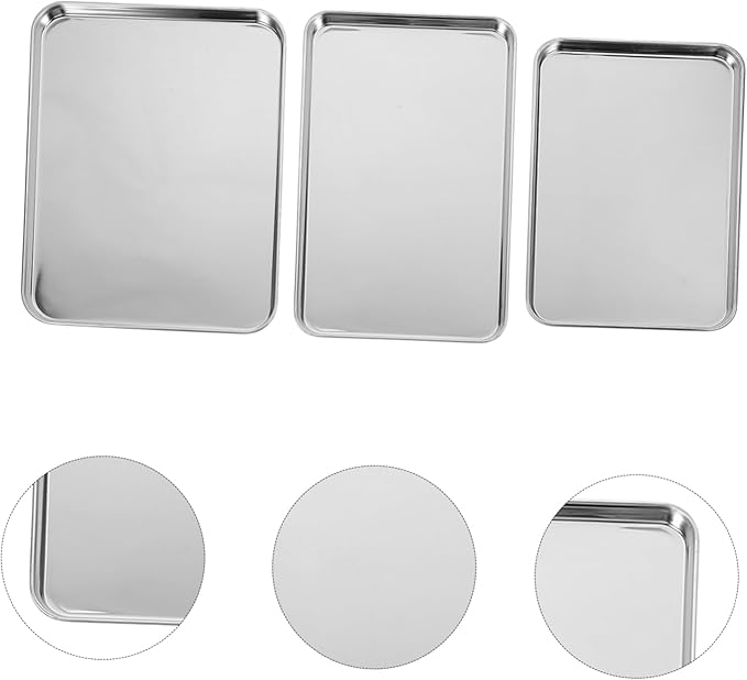 Garneck 3pcs Stainless Steel Serving Tray Lid Large Sizzling Platter Cookie Baking Pan Roasting Tray Catering Pans Seafood Platter