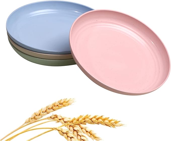 Wheat Straw Plates Lightweight Unbreakable Dinner Dishes Plates Set Dishwasher & Microwave Safe (Extra Large 4 Pack 10')
