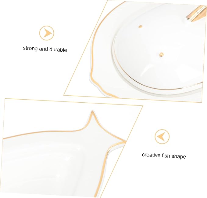 Unomor Fish Shape Plate Ceramic Storage Holder Gold Fish Decor Easy Clean Suitable for Hot Cold Meals
