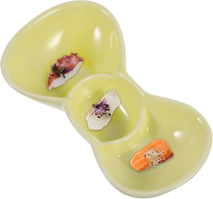 Bowls for Sauce, 1pc Dipping Dish Appetizer Plate Three Grid Seasoning Plate Condiment Plate Sauce Dish Flavored Dish Serving Dish Saucer Plate Vinegar Dish Seasoning(Yellow)