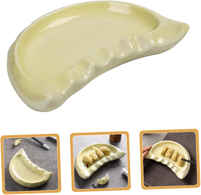 Zerodeko Dumpling Shaped Ceramic Plate Creative Dinnerware for Appetizers Snacks Microwave Dishwasher Safe Capacity for Family Gatherings Versatile Serving Tray
