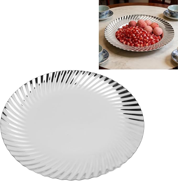 1PC Silver Serving Tray, Round Serving Platter, Wedding Birthday Mirror Tray for Valentines Day, Food, Appetizer, Charcuterie, Cookies, Desserts (20cm)