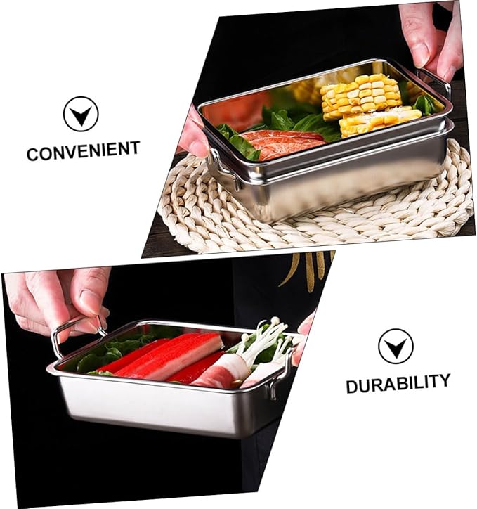 PRETYZOOM 1Pc Stainless Steel Food Serving Tray with Handle Small Silver Snacks Tray for Fruits and Appetizers Easy to Move Design Smooth Surface