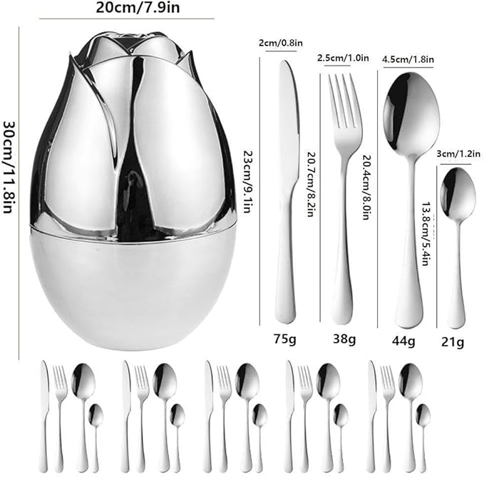 24pcs Stainless Steel Flatware Set, Rose Shape Cutlery Set, Mirror Polished Tableware Eating Utensils Set For 6, Tableware Cutlery Knife Fork Spoon Set, For Home Restaurant,Color-A