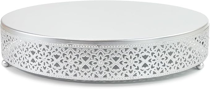 Cake Stand, Metal Round Cupcake Dessert Stand Cake Display Holder Cookies Fruit Serving Tray Decor for Wedding Party Birthday Baby Showers Anniversary (16in, Matte Silver)