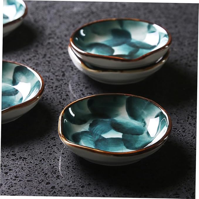 2PCS Handcrafted Ceramic Plates Small Handpainted Snack Dishes for Boys and Girls Retro Japanese Style Sauce and Dipping Bowls for Appetizers and Condiments