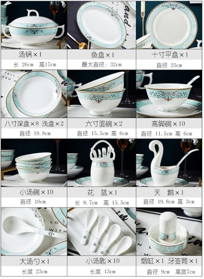 European Dining Plates Tableware Bowls Plates Ceramic Tableware Set Tableware 60 Pieces