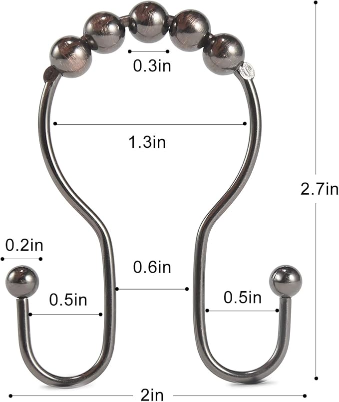 Goowin Shower Curtain Hooks, 12 Pcs Shower Curtain Rings, Stainless Steel Bronze Shower Curtain Hooks Rings Rust Proof, Balance Sliding Anti-Drop Double Shower Hooks for Shower Curtain Rod (Bronze)