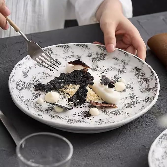 Kitchen Plates Creative Frosted Underglaze Ceramic Irregular Dinner Plate Cold Dish Plate Restaurant Salad Plate Appetizer Plate Restaurant Plates(8.5inch)