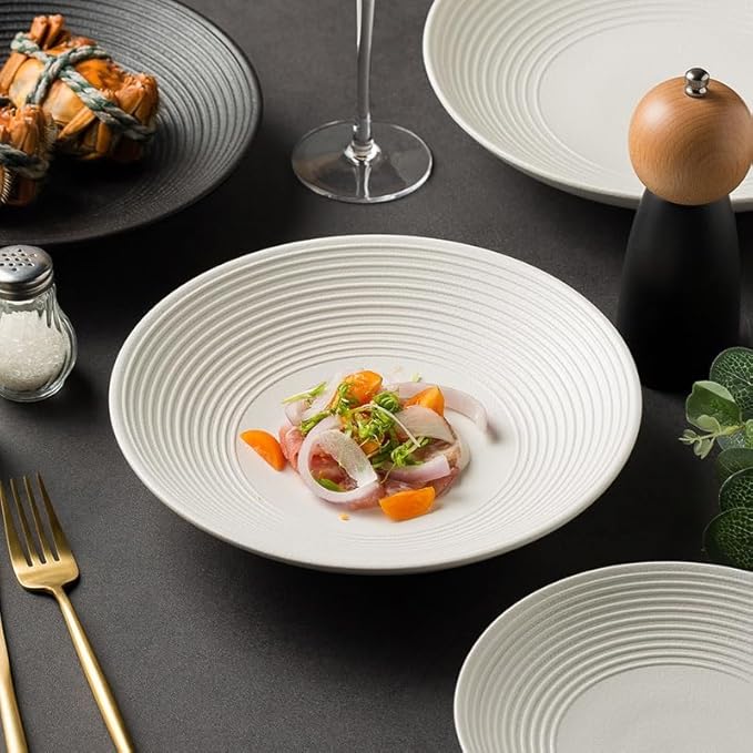 Dinner Plates Round Moon Deep Plate Ceramic Appetizer Pasta Home Salad Large Soup Bowl Restaurant Tableware Western Food Kitchen Kitchen Salad Bowl
