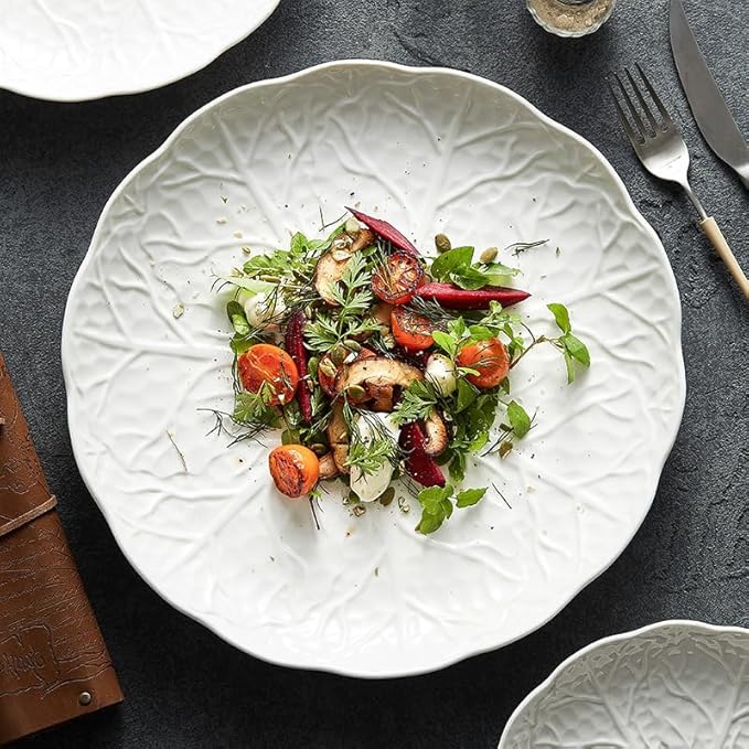 Appetizer Plates Western Steak Plate Household Dish Plate Ceramic Creative White Shallow Plate Fruit Salad Plate Cheap Plates(Large)