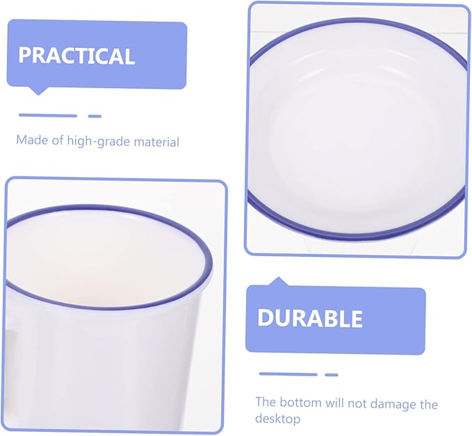 Kichvoe Retro Enamelware Dinnerware White Blue Rim Plate Bowl Cup Kit Kitchen Tableware for Home Camping Picnic Parties Serving Soup Salad Rice Noodles