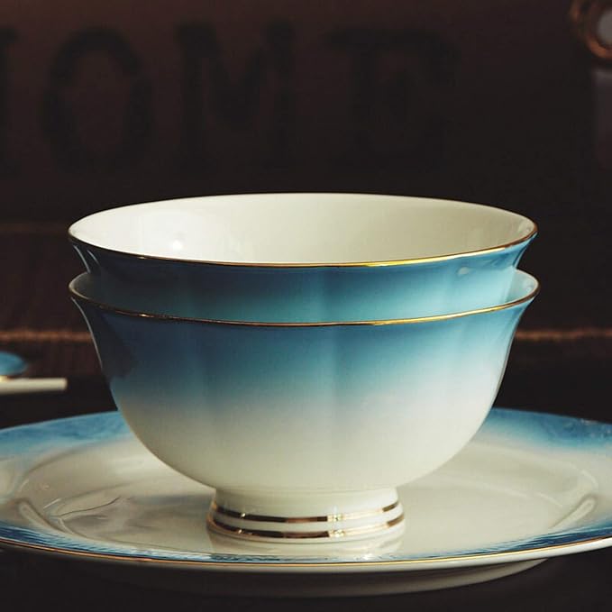 Dinner Plates,Classic Pottery Tableware,Ceramics Dinner Set, 58 Pieces Style Bone China Dinnerware Sets | Blue Gradient Porcelain Dessert Plate and Cereals Bow