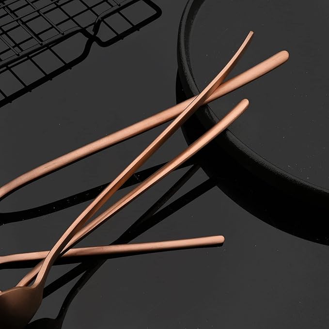 JASHII Modern Design 304 Stainless Steel 5.3" Tea Fork Set,3 prong Small Cake Fruit Forks and 5.4" Coffee Spoons Frosted Handle for Coffee Ice Cream Sugar Parties Events Wedding - Rose Gold