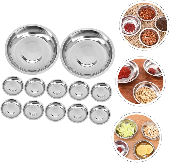 12pcs Stainless Steel Plate Vinegar Holders Salad Bowl Soy Mini Dipping Plates Stainless Steel Bowls Sauce Dipping Bowls Dipping Sauce Cups Appetizer Tray Seasoning Child Metal