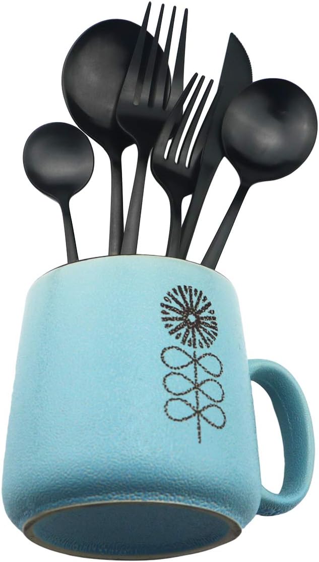 40-Pieces Silverware Set, Flatware Sets Satin Finish, 304 Stainless Steel Utensils Dishwasher Safe Service for 8, Include Dinner Knife/Fork/Spoon Dinnerware Sets (Matte Black)