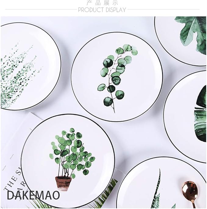 SHINING 8” Green Vegetable Ceramic Plate Creative Fruit Plate Household Steak Plate Plate Set of Ceramic Tableware (Plate A)