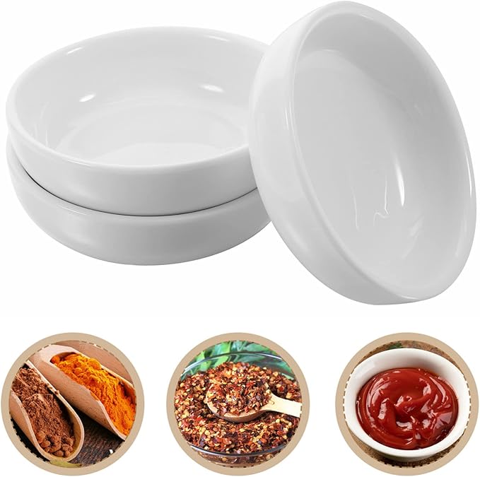 Ceramic Appetizer Plate Sauce Dishes 6 Pack Round Shape for Mustard Ketchup Dressing Salad