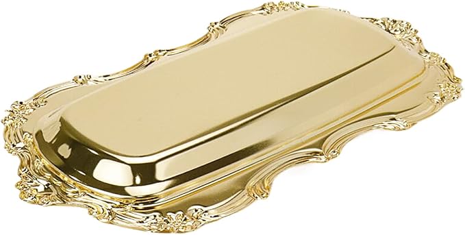 KUMGROT Small Fancy Serving Tray Small Teacup Coffee Cup Serving Tray Vintage Jewelry Organizer Elegant Dessert Platter Candy Table Supplies for Birthday Party Wedding Gold, 7.87"x4.5"