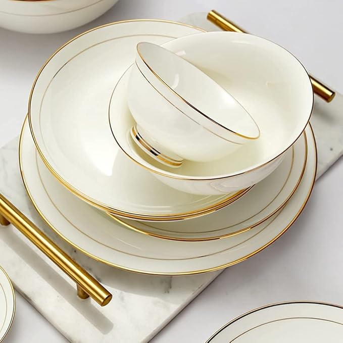 Dinnerware Sets - Luxury Gift Dishes Service Set, 32/58PCS Ceramic Dinnerware Set Bone China Tableware Dishes Plates Ceramic Combination Dinner Service Set Porcelaine Service for 10 (58 Pieces)