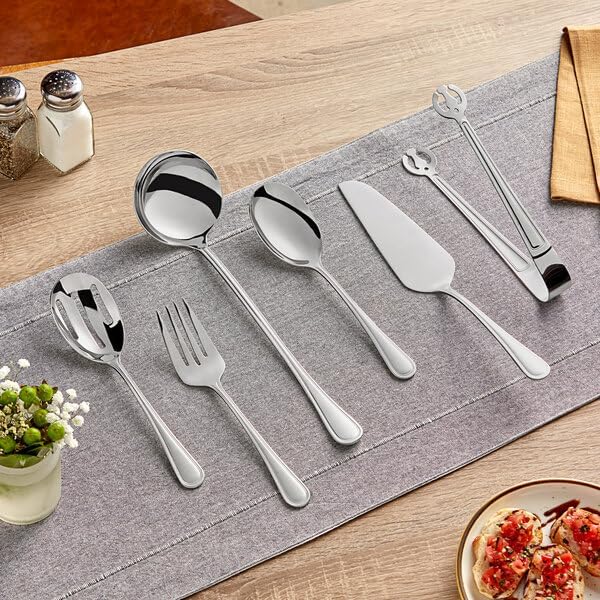 Edgeworth 6-Piece Serving Utensils Set, 18/8 Stainless Steel, Mirror-Polished Finish, Extra Heavy Weight, Silver, 8.5-11.25 Inches