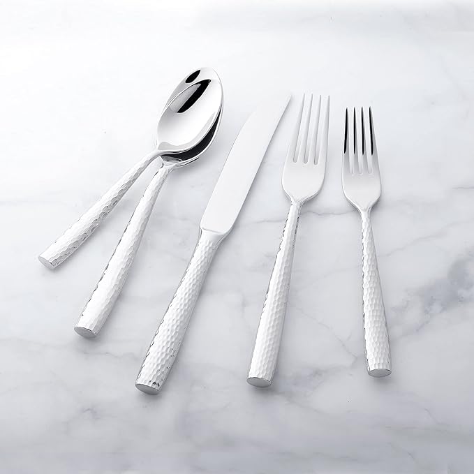UPware 45-Piece 18/8 Stainless Steel Flatware Set, Service for 8, Include Knives/Forks/Spoons/Teaspoons/Salad Forks/Serving Fork and Spoon, Mirror Polished, Dishwasher Safe (Martello)
