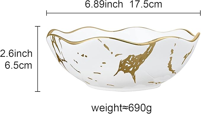 Fanquare 16oz Gold Marble Pasta Bowls Set of 4, 7" Porcelain Salad and Cereal Bowls, Modern Kitchen Serving Set