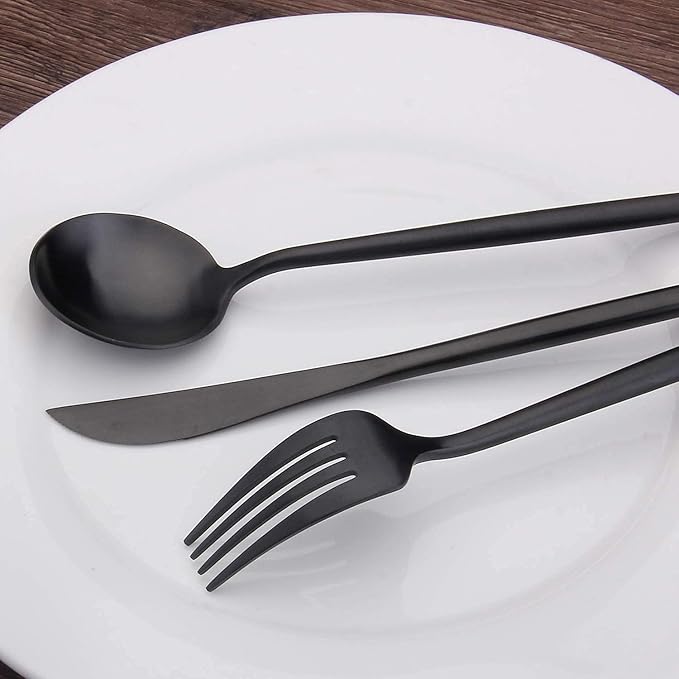 SHARECOOK Matte Black Silverware Set, 30-Piece Stainless Steel Satin Finish Flatware Service for 6, Kitchen Utensils, Tableware Cutlery for Home and Restaurant