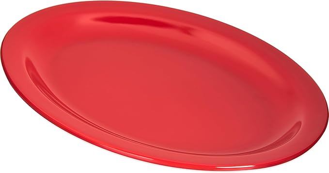 Carlisle FoodService Products Kingline Plastic Oval Platter Oval Tray for Home and Restaurant, Melamine, 12 x 9 Inches, Red