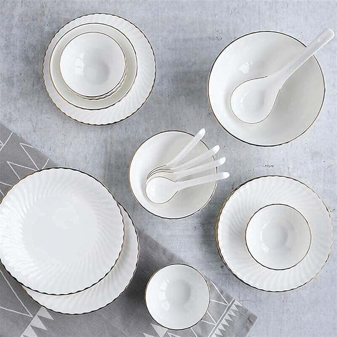 Dinnerware Set, Ceramics Dinnerware Set with 20-Piece,Bowl/Dish/Spoon|Bone China Dinner Sets, Porcelain Combination Set White,White Plates