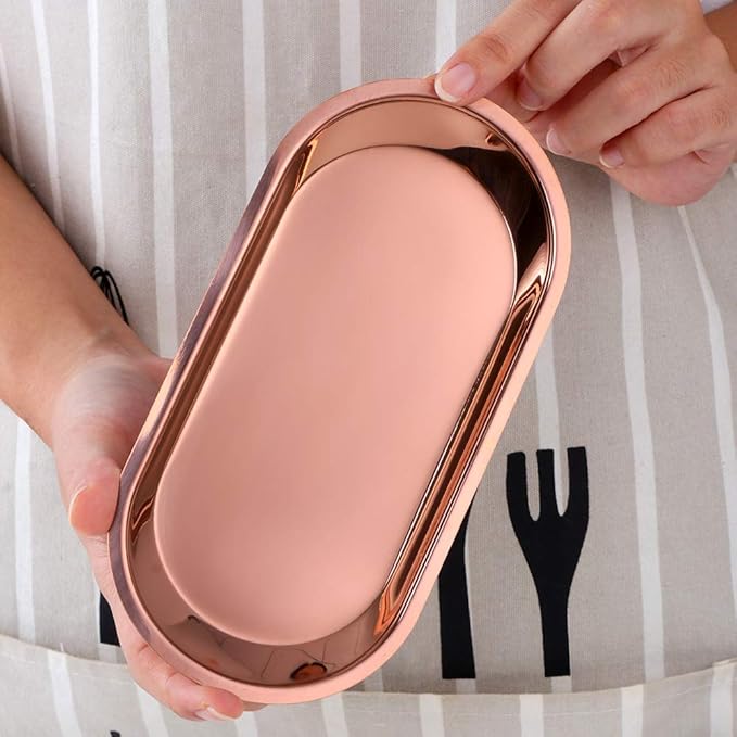 Buyer star Rose Gold 2PCS 7.3inch Stainless Steel Oval Tray Fruit Trays Storage Tray Dish Plate Cosmetics Jewelry Decorative Organizer