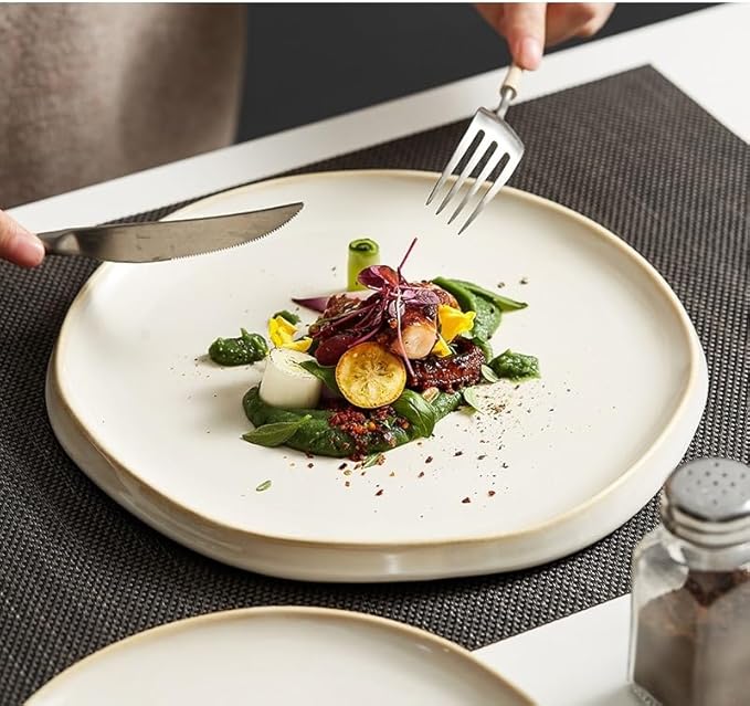 Dessert Plates Simple Ceramic Dinner Plate Round Pasta Steak Plate Restaurant Creative Tableware Snack Dessert Plate Appetizer Plates Snack Tray