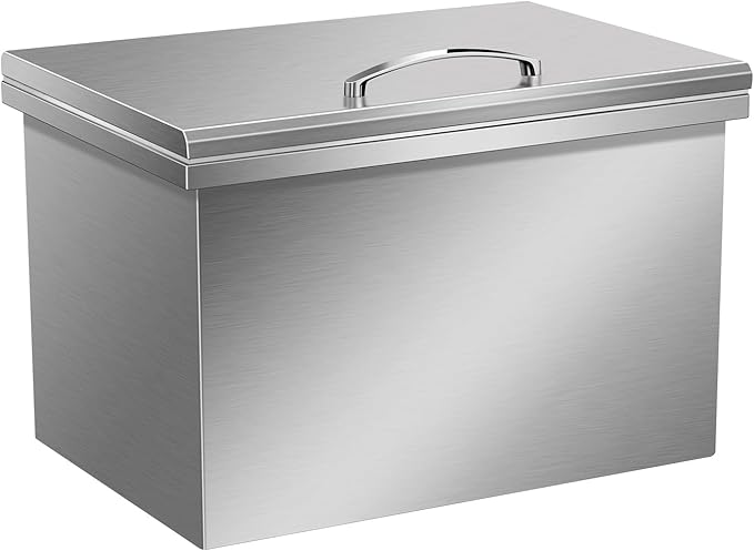 Drop in Ice Chest with Cover Stainless Steel Ice Cooler Included Drain-Pipe and Drain Plug Drop in Ice Bin Outdoor Kitchen for Cold Wine Beverage