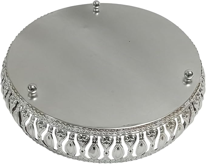 German Silver Tray 8 Inches – Pichwai Cow Design | Decorative Round Metal Plate for Pooja, Dry Fruits & Gifting | Traditional Serving Tray for Home Décor (Silver)