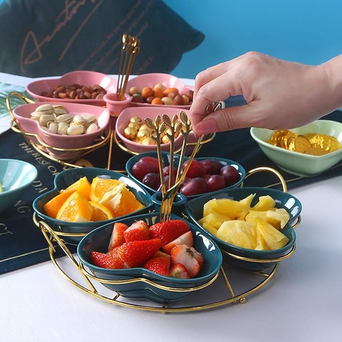 Ceramic cutlery salad bowl Snack Plate Appetizer Plate Ceramic Tableware Household Seasoning Plate Dipping Sauce Plate Fruit Plate Snack Bowl With Bracket small bowl (Color : B)