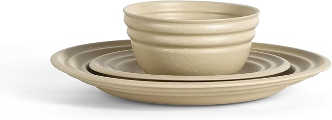 Stone Lain Zen Stoneware 12-Piece Dinnerware Set, Service for 4, Beige, Includes Salad -, Dinner Plates & Bowls, Textured Sand Finish, Microwave & Dishwasher Safe