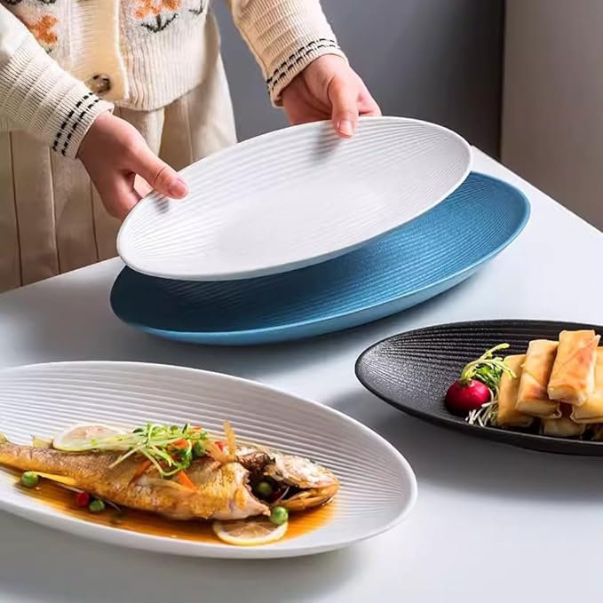 SONGCHAO Party Supplies Household Large Oval Steamed Fish Plate Ceramic Dinner Plate Restaurant Appetizer Plate Steak Plate Pasta Plate Party Plates (Color : 26.5cm)