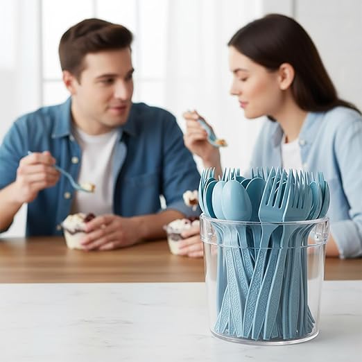 Fun Express Slate Blue Plastic Fork & Spoon Cutlery Set - 16 Count