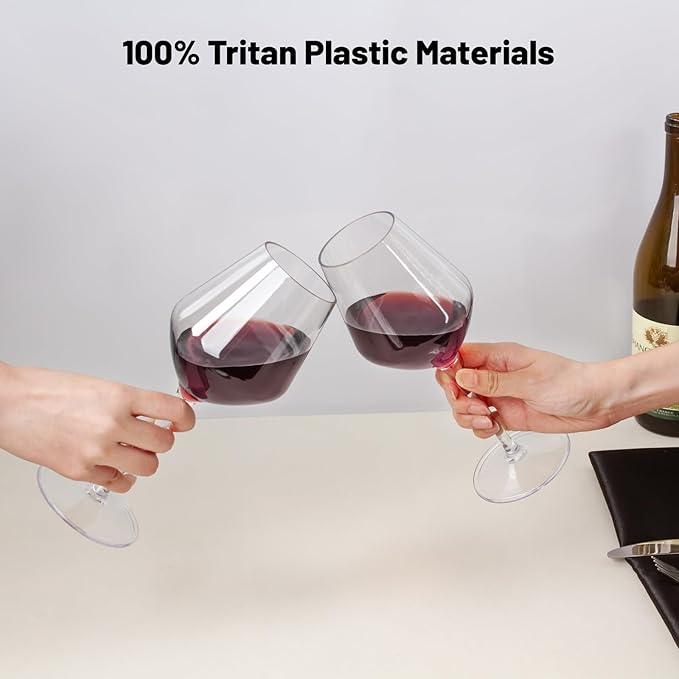 Wine Glasses Set of 4, 15oz Unbreakable Plastic Stemmed Wine Glasses for Red or White, BPA Free, Reusable for Outdoor Camping, Parties, Home Bar, Unique Gift for Christmas, Wedding, or Birthday