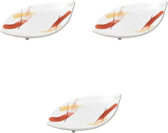 Set of 3, Red Picture Chirashi Leaf Shaped Appetizer Plate, 8.9 x 5.3 x 2.0 inches (22.5 x 13.5 x 5 cm) | Transforming Plate (Medium) Setomonohonpo
