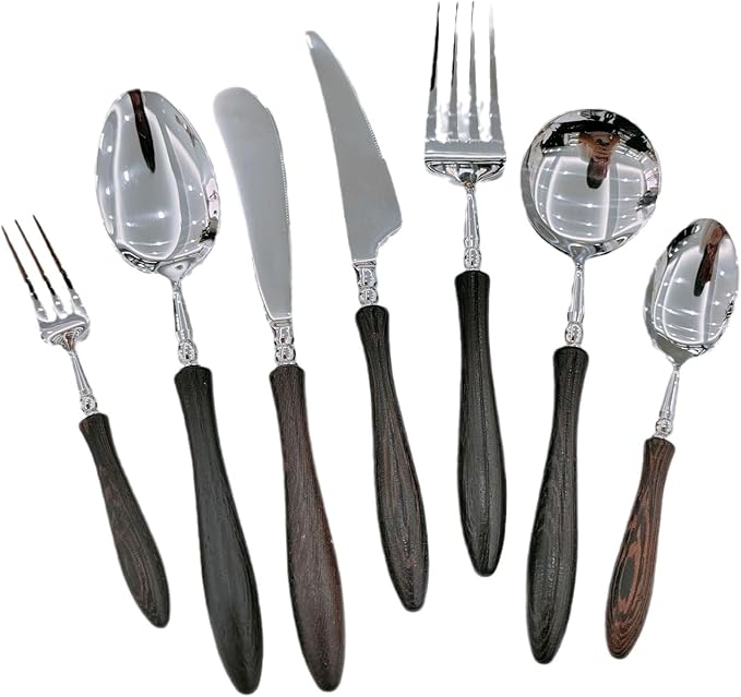 28PCS Utensils Wood Handle Silverware Set Cutlery Set for 4 ZILNEHZ Flatware Luxury Utensil Sets Stainless Steel for Kitchen Include Fork Knife Spoon Tableware for Kitchen Hotel Banquet Seder