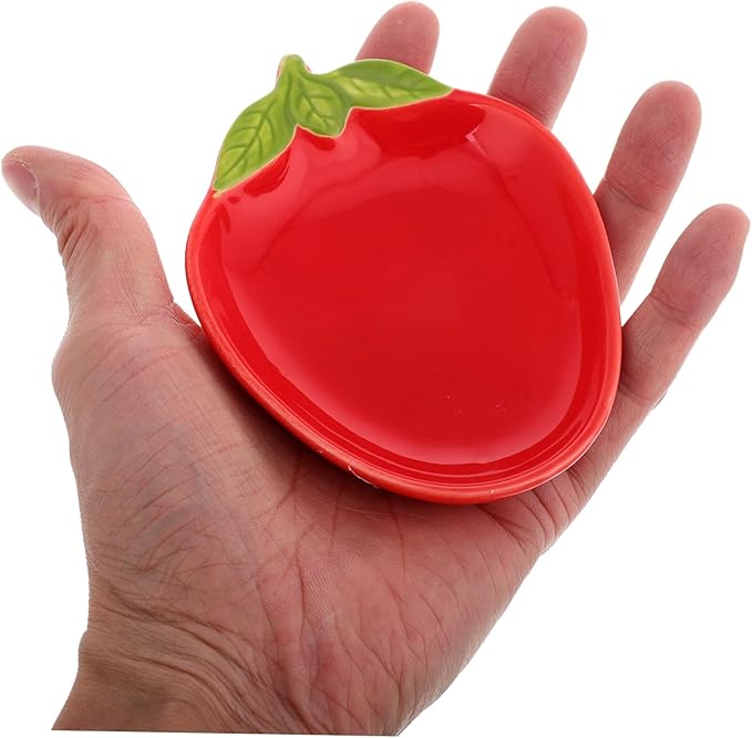 2pcs Strawberry Shape Ceramic Bowl Salad Plate Decorative Dessert Serving Plate Ceramic Seasoning Dishes