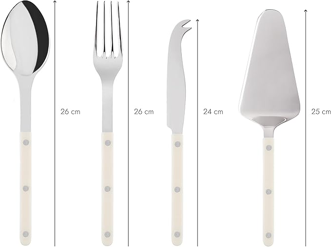 SABRE PARIS - 4-Piece Serving Set - Bistrot Collection - 2 Serving Flatware, Serrated Pie Server, Large Cheese Knife - Stainless Steel & Nylon - Dishwasher Safe - Ivory - Brilliant Finish