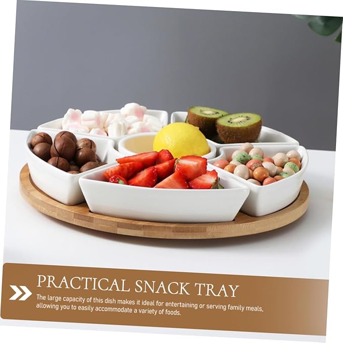 PRETYZOOM 1Set Ceramic Divided Serving Tray with Multi-Compartment Food Dish for Fruits Snacks Appetizers and Desserts Large Capacity Plate for Home Dining and Entertaining