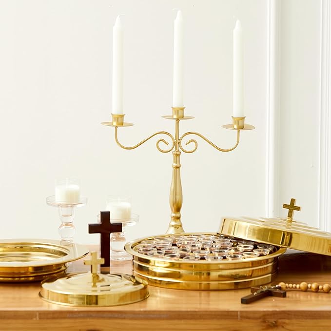 Zhehao 3 Pcs Communion Set Holy Trays for Churches with Lid Communion Plates with Lid Churches Cups Filler and Disposable Cups Supplies (Gold)