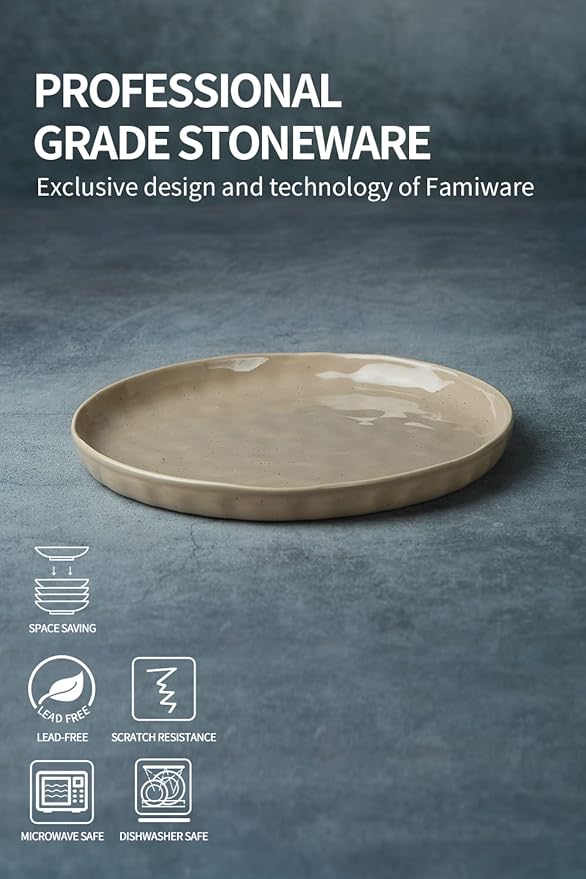 famiware Mars 6 Pieces Dinner Plates, 10.25 inch Plate Set, Scratch Resistant, Stoneware Dinnerware, Kitchen Modern Rustic Serving Dishes, Cinnamon Brown